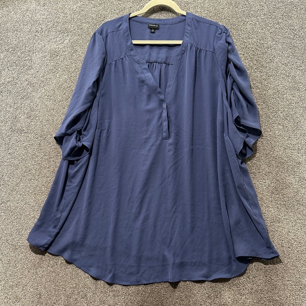 Torrid Blue Georgette Ruched Sleeve V Neck Blouse Top Plus Size 5 5X Office